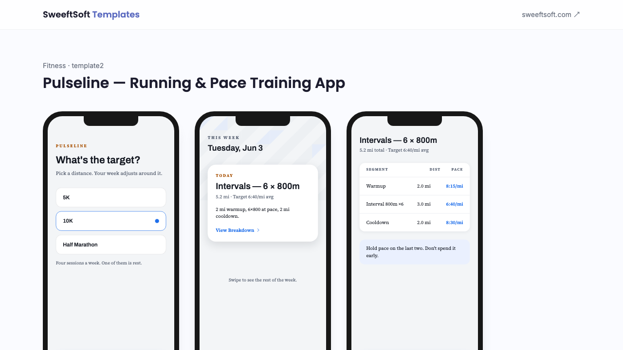 Preview of Pulseline — Running & Pace Training App