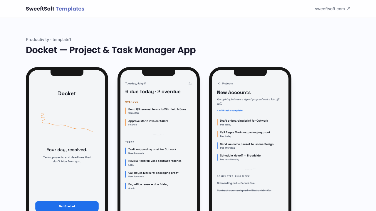 Preview of Docket — Project & Task Manager App