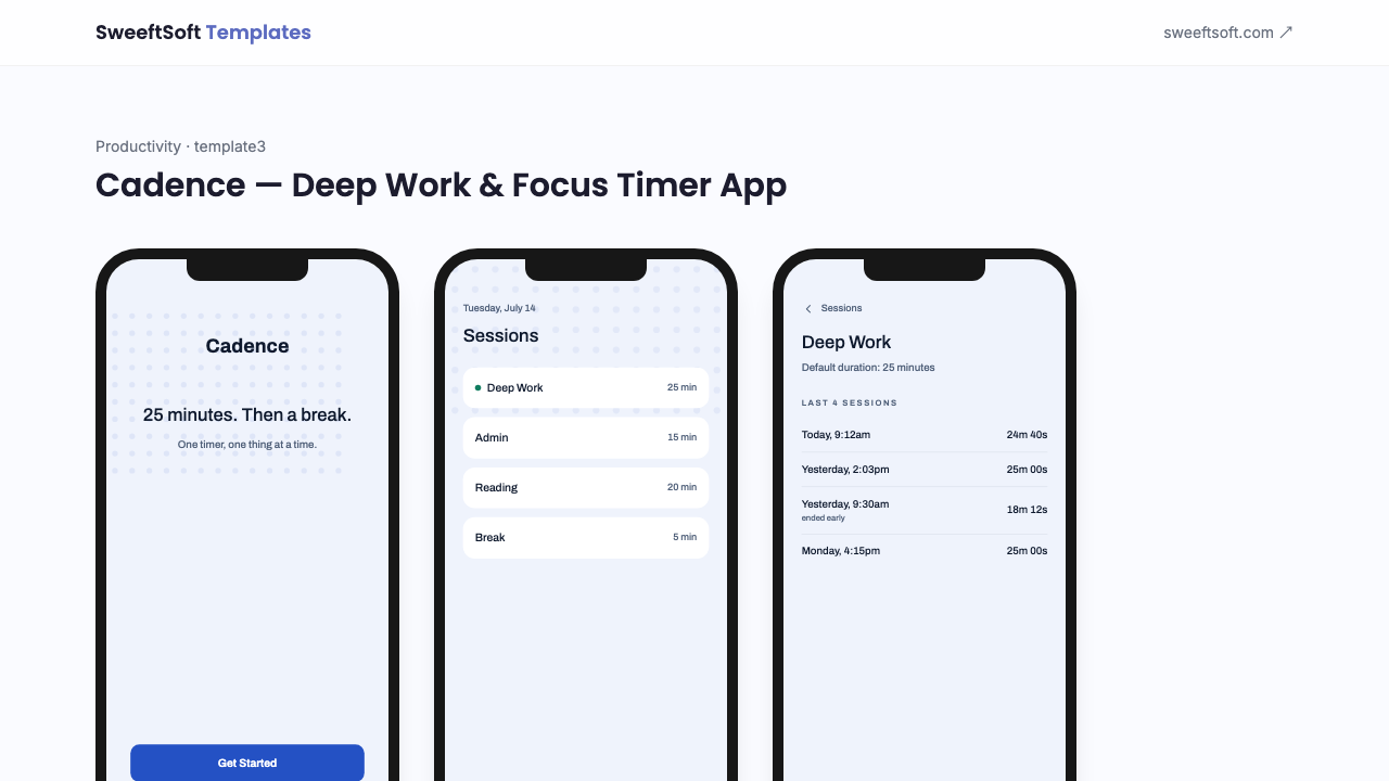 Preview of Cadence — Deep Work & Focus Timer App