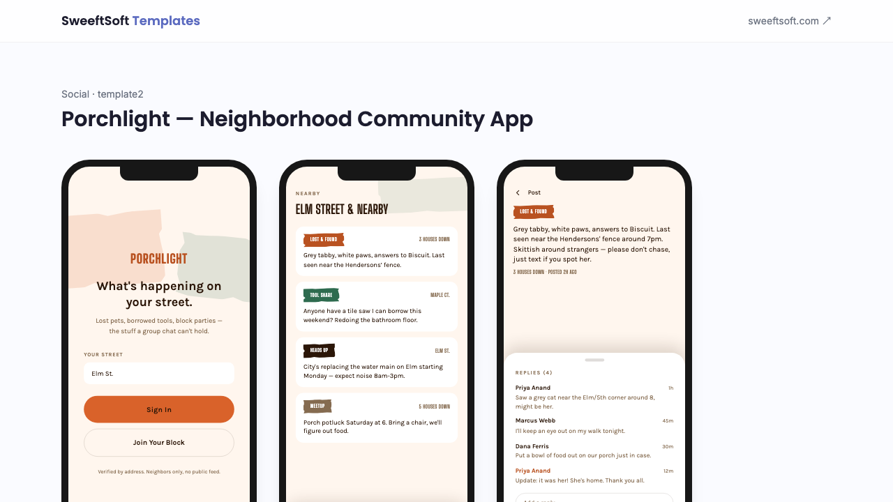 Preview of Porchlight — Neighborhood Community App