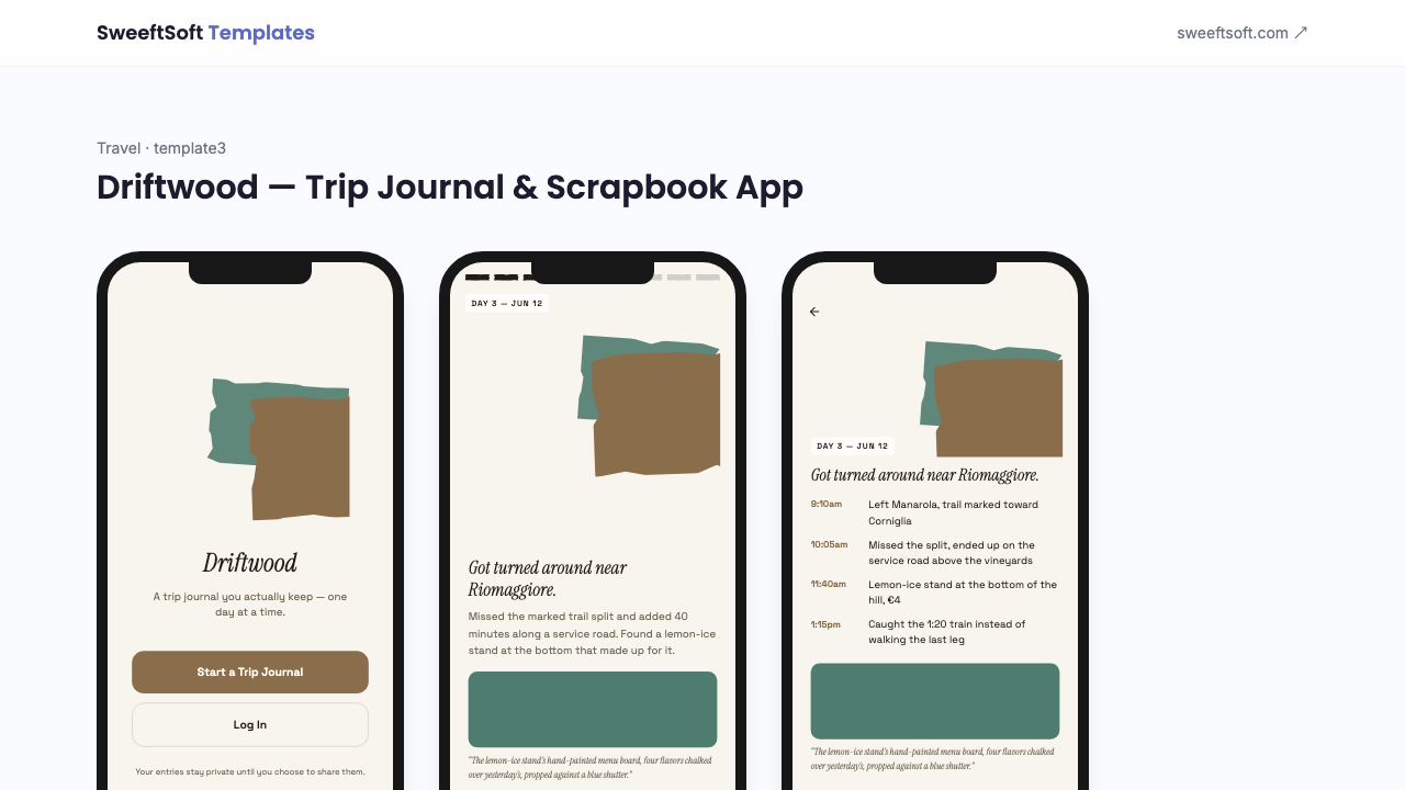 Preview of Driftwood — Trip Journal & Scrapbook App